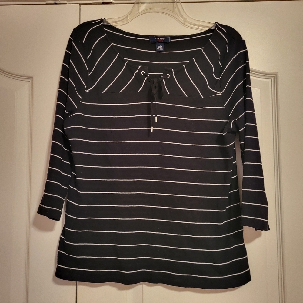 Chaps Navy Blue And White Stiped Top